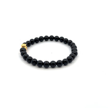 Load image into Gallery viewer, 18K Gold Money Bag Onyx Gemstones 6mm Lucky Charm Elastic Bracelet Size 6" - Rafant