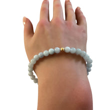Load image into Gallery viewer, Natural Aquamarine 6mm Stretchable Bracelet 18k Gold Bead Charm Size 6.75 inches