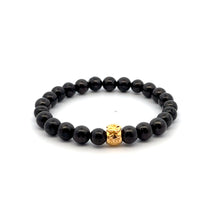 Load image into Gallery viewer, 18K Gold Money Bag Lucky Charm Bracelet Gemstones Natural Onyx 10mm Size 7 inches - Rafant