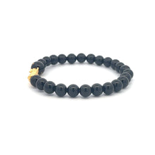 Load image into Gallery viewer, 18K Gold Pixiu Piyao Bracelet Natural Gemstones Onyx 6mm Elastic Bracelet Letter Initial Agate S6.5" - Rafant