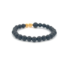 Load image into Gallery viewer, 18K Gold Pixiu Piyao Bracelet Natural Gemstones Onyx 6mm Elastic Bracelet Letter Initial Agate S6.5" - Rafant