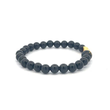 Load image into Gallery viewer, 18K Gold Pixiu Piyao Bracelet Natural Gemstones Onyx 6mm Elastic Bracelet Letter Initial Agate S6.5" - Rafant