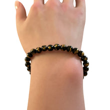 Load image into Gallery viewer, 18K Gold Pixiu Piyao Bracelet Natural Black Carved Onyx Gemstones 6mm Lucky Charm Size 6 inches