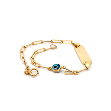 Load image into Gallery viewer, 18K Yellow Gold Bracelet Paperclip Evil Eye Charms 6 inches - Rafant
