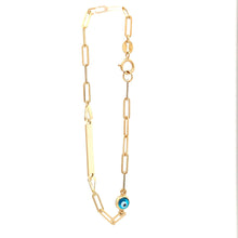 Load image into Gallery viewer, 18K Yellow Gold Bracelet Paperclip Evil Eye Charms 6 inches - Rafant