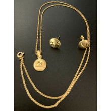 Load image into Gallery viewer, 18K Saudi Gold Necklace Chain 17.75" w/ Circle Round Pendant Earrings Set - Rafant