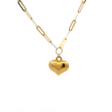 Load image into Gallery viewer, 18K Gold Necklace Chain Paperclip 16 inches plus 1.5" Pendant Heart Puffed - Rafant