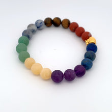 Load image into Gallery viewer, 24K Gold Money Bag Lucky Charm Bracelet Gemstones Natural Multicolor Chakra Matte 8mm - Rafant
