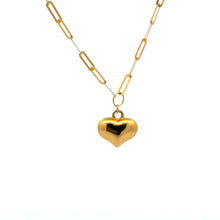 Load image into Gallery viewer, 18K Gold Necklace Chain Paperclip 16 inches plus 1.5" Pendant Heart Puffed - Rafant