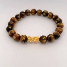 Load image into Gallery viewer, 24K Gold Piyao Pixiu Lucky Charm Bracelet Tiger Eye Gemstones 8mm - Rafant