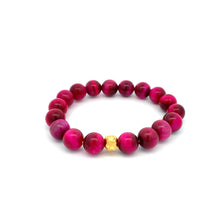 Load image into Gallery viewer, 24K Gold Money Bag Lucky Charm Bracelet Pink Tiger's Eye Gemstones 10mm - Rafant