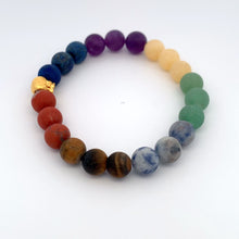 Load image into Gallery viewer, 24K Gold Money Bag Lucky Charm Bracelet Gemstones Natural Multicolor Chakra Matte 8mm - Rafant