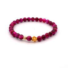 Load image into Gallery viewer, 24K Gold Lotus Lucky Charm Bracelet Pink Tiger's Eye Gemstones 5-6mm - Rafant
