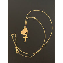 Load image into Gallery viewer, 18K Gold Necklace Heart Cross Pendant 16.50 inches 1.80 grams - Rafant