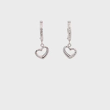 Load and play video in Gallery viewer, 18K White Gold Earrings Hoops Drop Heart 1.36 grams Small