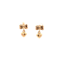 Load image into Gallery viewer, 18K Yellow Gold Earrings Heart Ribbon Earrings Drop 1.52 grams Small - Rafant
