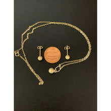 Load image into Gallery viewer, 18K Saudi Gold Necklace Chain 17.75" w/ Frosted Ball Pendant Earrings Set - Rafant