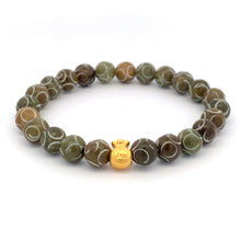 Load image into Gallery viewer, 24K Gold Money Bag Lucky Charm Bracelet Gemstones Brown Multicolor Carved Jade 7.5-8mm - Rafant