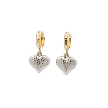 Load image into Gallery viewer, 18K Gold Earrings Puffed Heart Dangle White Yellow Gold - Rafant