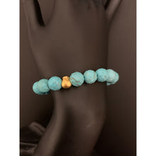Load image into Gallery viewer, 24K Gold Money Bag Lucky Charm Bracelet Blue Turquoise Gemstones - Rafant