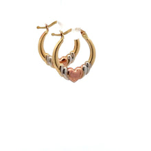 Load image into Gallery viewer, 18K Gold Earrings Hoops Heart Tricolor 1.10 grams Small - Rafant