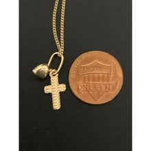 Load image into Gallery viewer, 18K Gold Necklace Chain 17.75" Curb with Cross Heart Pendant 1.53 grams - Rafant
