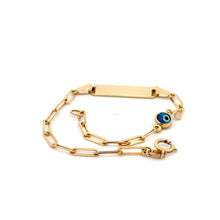 Load image into Gallery viewer, 18K Yellow Gold Bracelet Paperclip Evil Eye Charms 6 inches - Rafant