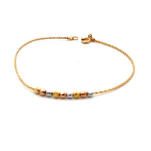 Load image into Gallery viewer, 18K Gold Bracelets Beaded Tricolor Yellow White Rose Size 6.75 inches 1.29 grams - Rafant