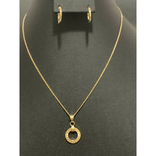 Load image into Gallery viewer, 18K Saudi Gold Necklace Chain 15.75" w/ Circle Round Pendant Hoops Earrings Set - Rafant