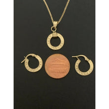 Load image into Gallery viewer, 18K Saudi Gold Necklace Chain 15.75" w/ Circle Round Pendant Hoops Earrings Set - Rafant