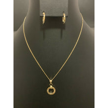 Load image into Gallery viewer, 18K Saudi Gold Necklace Chain 15.75" w/ Circle Round Pendant Hoops Earrings Set - Rafant