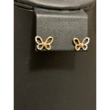 Load image into Gallery viewer, 18K Gold Earrings Stud Butterfly Two Tone White Yellow Gold 1.59 grams Small - Rafant