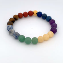 Load image into Gallery viewer, 24K Gold Money Bag Lucky Charm Bracelet Gemstones Natural Multicolor Chakra Matte 8mm - Rafant