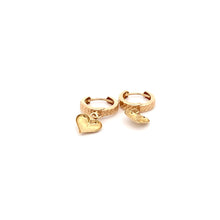 Load image into Gallery viewer, 18K Yellow Gold Earrings Huggie Dangling Heart 1.75 grams - Rafant