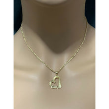 Load image into Gallery viewer, 18K Saudi Gold Necklace Figaro Chain 16" w/ Heart Infinity Pendant - Rafant