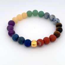 Load image into Gallery viewer, 24K Gold Money Bag Lucky Charm Bracelet Gemstones Natural Multicolor Chakra Matte 8mm - Rafant