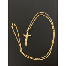 Load image into Gallery viewer, 18K Gold Necklace Chain Rope 17.50 inches with Cross Pendant 1.64 grams with Defects Chain Kinks - Rafant