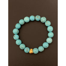 Load image into Gallery viewer, 24K Gold Money Bag Lucky Charm Bracelet Blue Turquoise Gemstones - Rafant