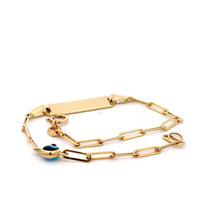Load image into Gallery viewer, 18K Yellow Gold Bracelet Paperclip Evil Eye Charms 6 inches - Rafant