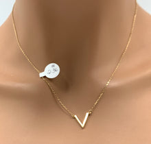 Load image into Gallery viewer, New Real 18K Saudi Gold 18" Necklace with Letter V Pendant - Rafant