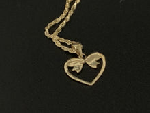 Load image into Gallery viewer, New Real 18K Saudi Gold Necklace 18" Chain with Heart Ribbon Pendant - Rafant