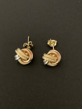 Load image into Gallery viewer, New Real 18K Saudi Gold Tricolor White Yellow Rose Gold Knot Stud Earrings - Rafant