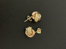 Load image into Gallery viewer, New Real 18K Saudi Gold Tricolor White Yellow Rose Gold Knot Stud Earrings - Rafant