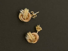 Load image into Gallery viewer, New Real 18K Saudi Gold Tricolor White Yellow Rose Gold Knot Stud Earrings - Rafant