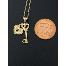 Load image into Gallery viewer, 18K Saudi Gold Necklace 17.75" Rolo Link Chain w/Heart Key Pendants Item 381 - Rafant