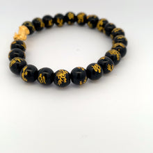 Load image into Gallery viewer, 24K Gold Piyao Pixiu Lucky Charm Dragon Bracelet Onyx Gemstones 8mm - Rafant