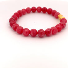Load image into Gallery viewer, 24K Gold Piyao Pixiu Lucky Charm Bracelet Pink Agate Gemstones 8mm - Rafant