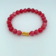 Load image into Gallery viewer, 24K Gold Piyao Pixiu Lucky Charm Bracelet Pink Agate Gemstones 8mm - Rafant