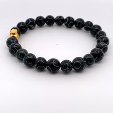 Load image into Gallery viewer, 24K Gold Money Bag Lucky Charm Bracelet Gemstones Natural Black Carved Jade 7-8mm - Rafant