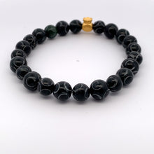 Load image into Gallery viewer, 24K Gold Money Bag Lucky Charm Bracelet Gemstones Natural Black Carved Jade 7-8mm - Rafant